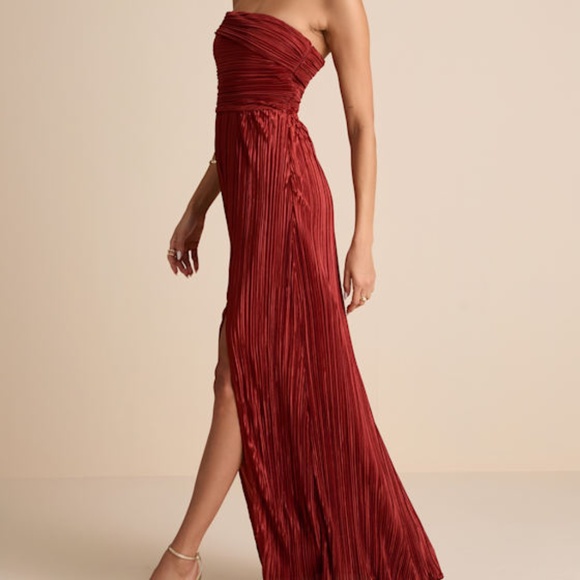 Lulus Poised Performance Rust Red Plisse One-shoulder Maxi Dress - Size S - Picture 1 of 1